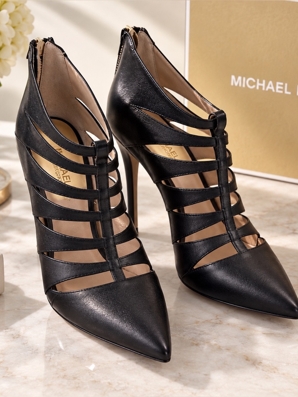 MICHAEL Michael Kors Black Strappy Pointed-Toe Heels